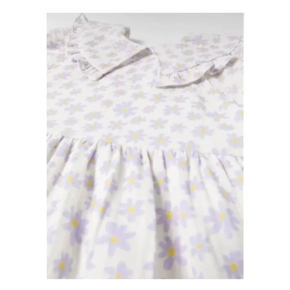 ZARA Floral Daisy Print Dress in White with Purple 2-3 Years New with Tags
